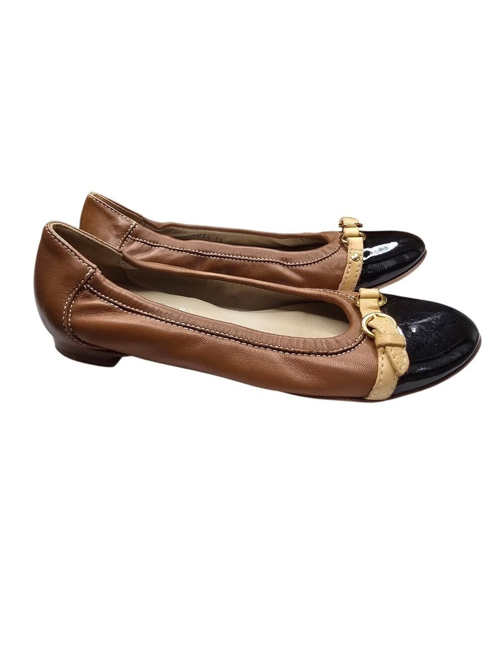AGL Brown Black Leather Flats 36 Made In Italy